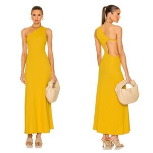 CHRISTOPHER ESBER Fran One-Shoulder Yellow Ribbed Knit Maxi Dress Cutout Sz 4-6